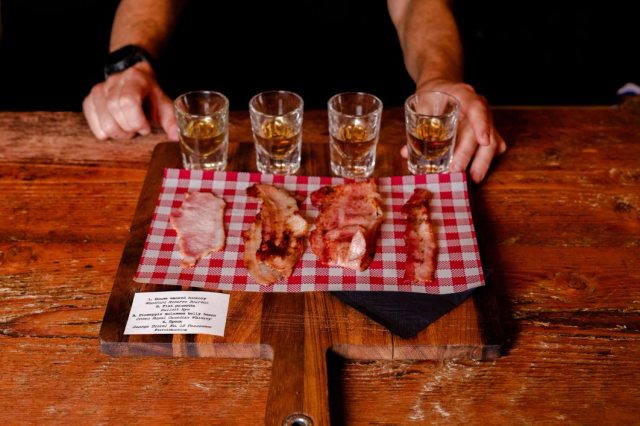 Varnish on King's bacon whiskey flight, enjoyed as part of a drinks trail